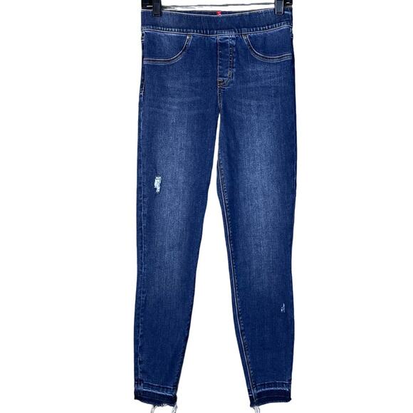 Spanx Distressed Ankle Skinny Jeans Jeggings Blue Size Small - Picture 1 of 11